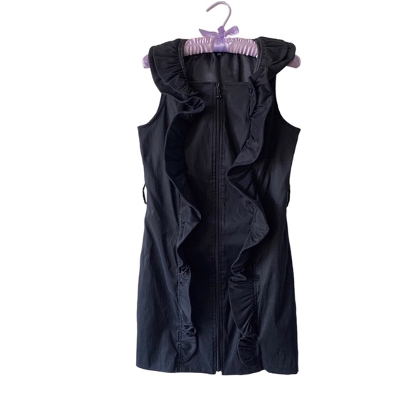 SAMUEL DONG BLACK STRETCHY RUFFLE SLEEVELESS MINI DRESS BLACK COCKTAIL DRESS - Picture 7 of 15